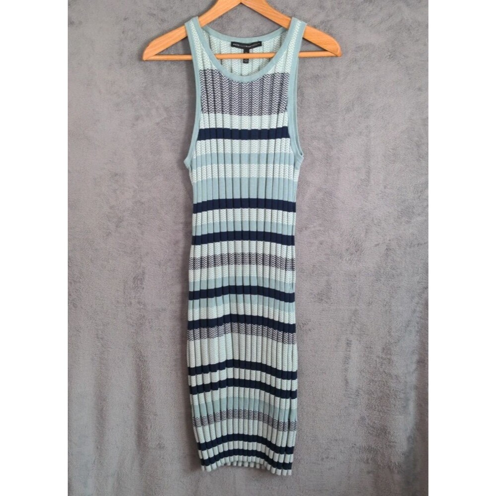 White House Black Market Midi Dress XL Tank Stretch Green Coastal Chevron Stripe - Picture 2 of 8